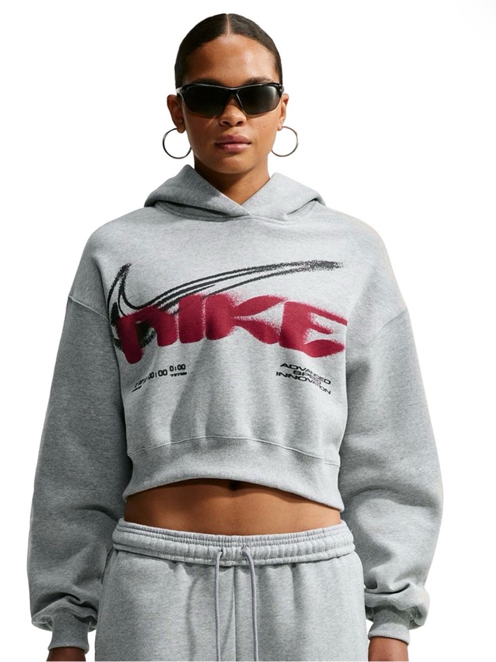 Nike Grey Cropped Hoodie with Maroon Swoosh Script